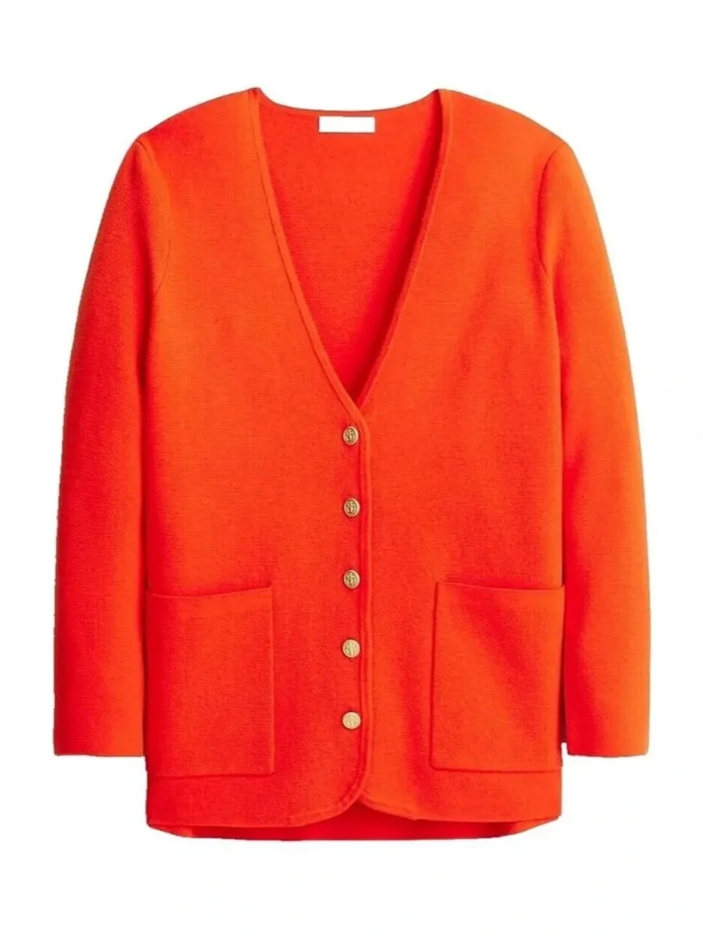 J. Crew Giselle V-Neck Sweater-Blazer in Orange, Gold Buttons Cardigan XL
